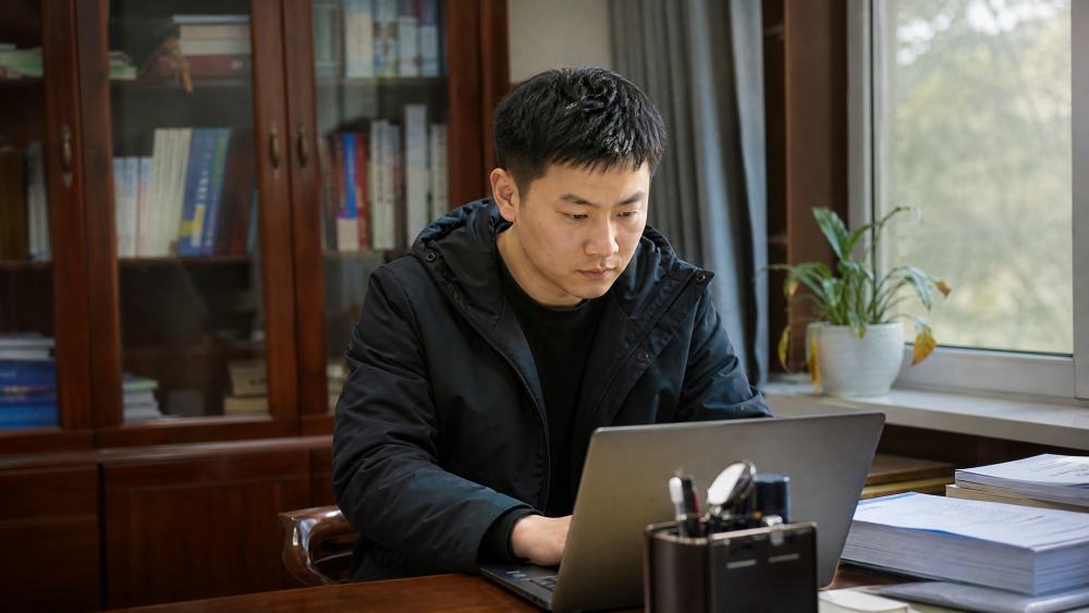 杨林在村巷中与村民交谈