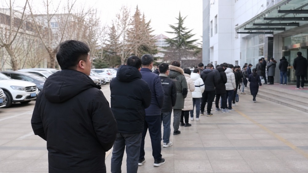 车主在服务点排队办理业务